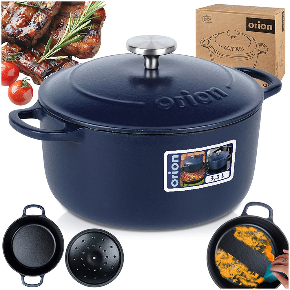 Pot with lid, cast iron, enameled, LITINA, 22 cm, 3.3 l
