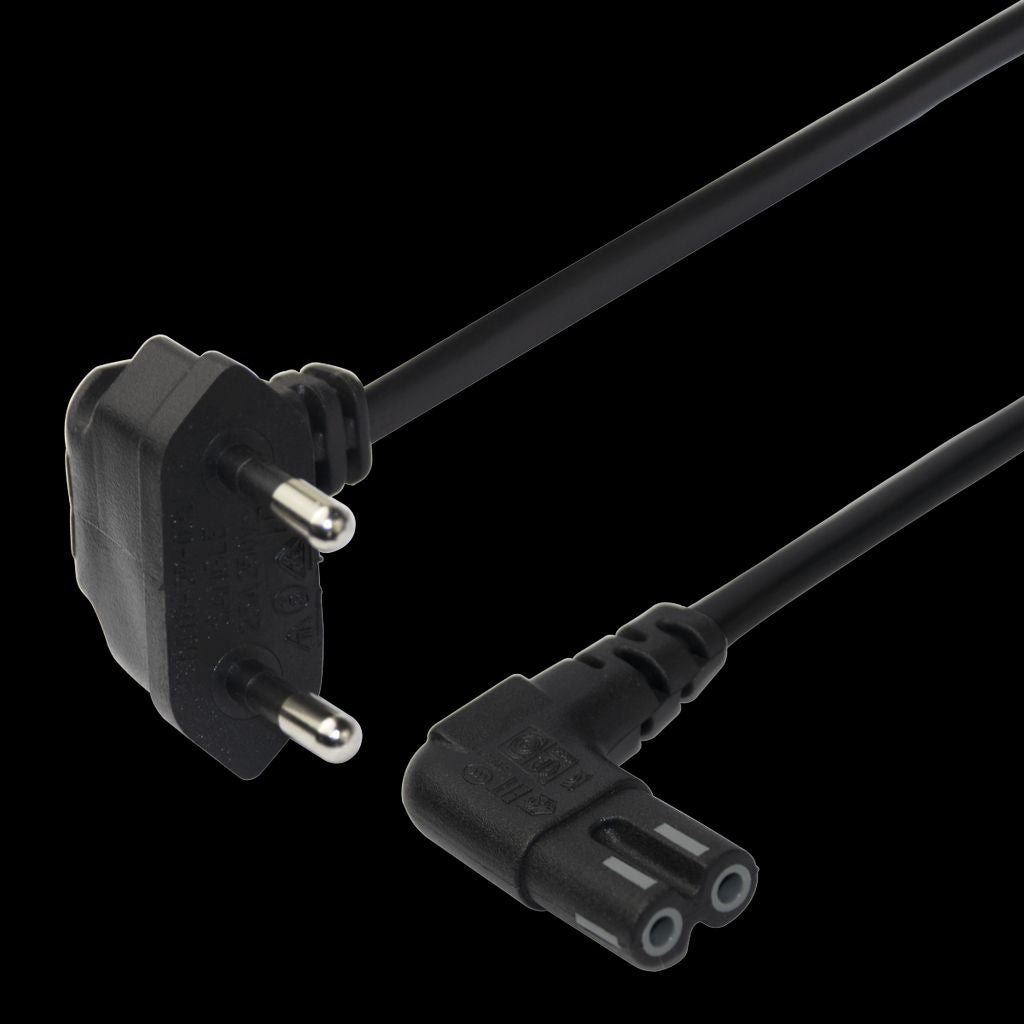 Power cable CEE 7/16 - C7, angled, 3m - Black