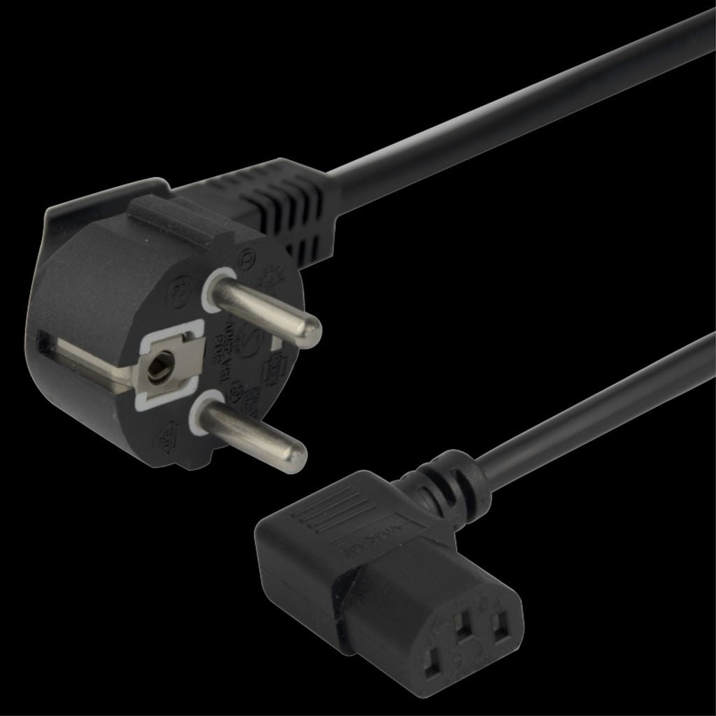 Power cable CEE 7/7 - C13, angled, 3m - Black