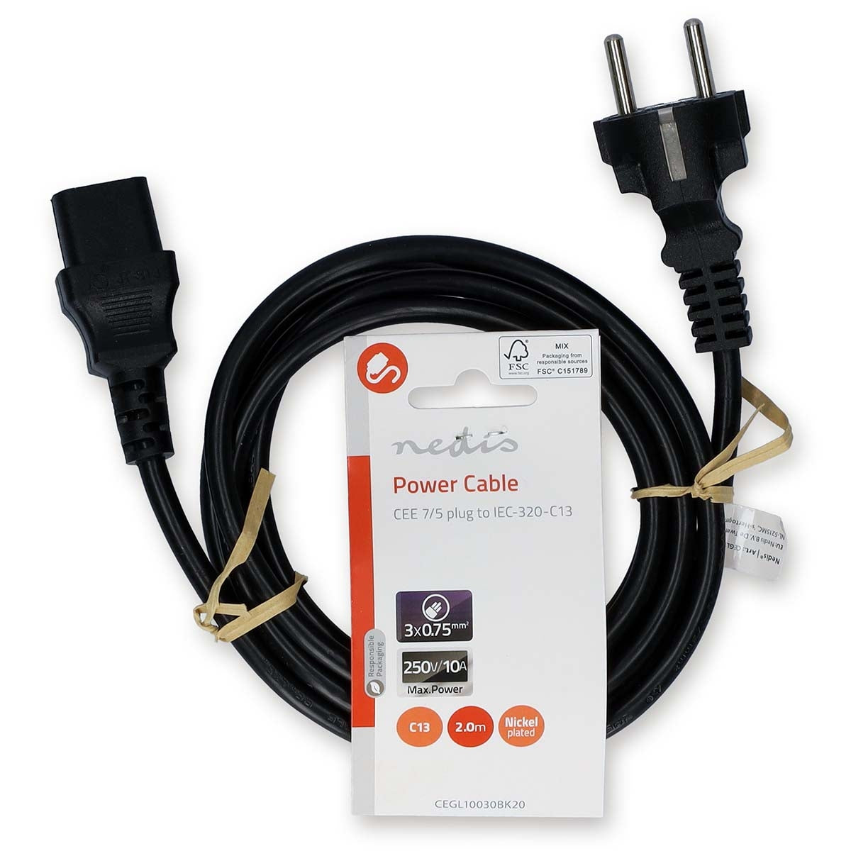 Power cable | Power connector Male | IEC-320-C13 | Straight | Straight | Nickel Plated | 2.00 m | Round | PVC | Black | Label