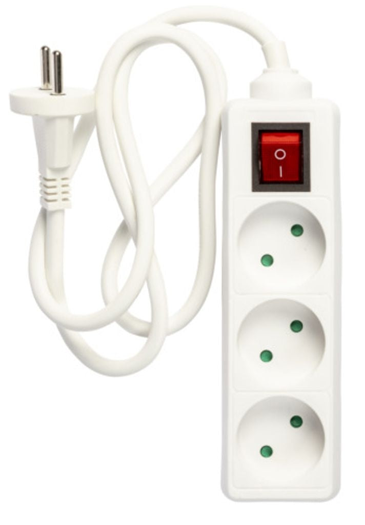 Power outlet 3-way connector with switch (D), 1m