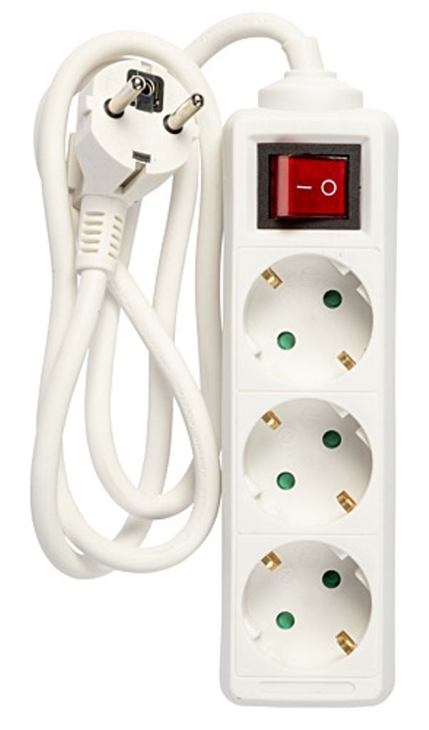 Power outlet 3-way connector with switch and earth, 1m