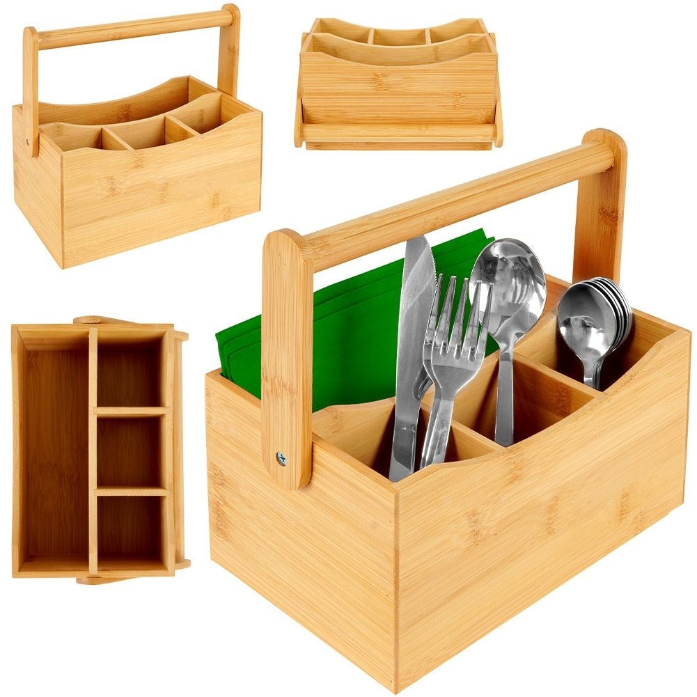 Practical bamboo box with 4 compartments for cutlery and spices