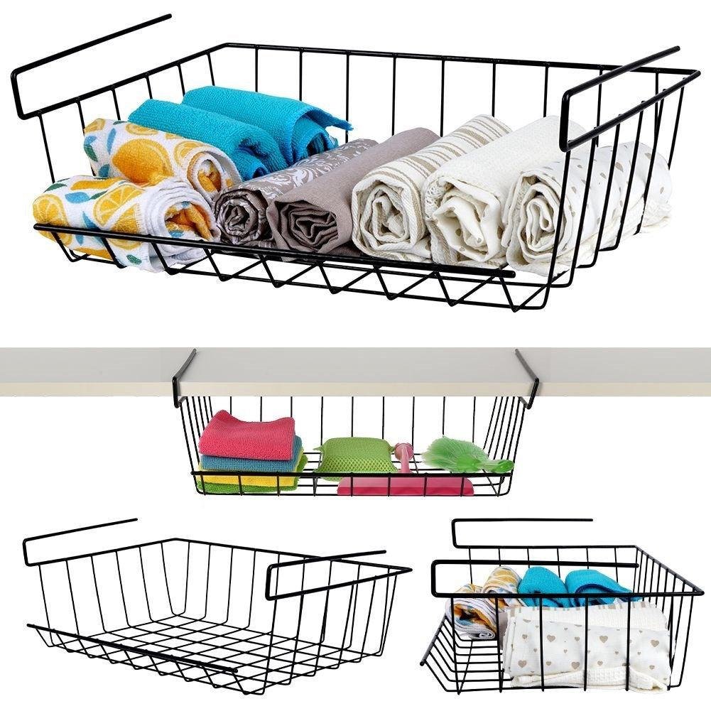 Practical black metal basket for extra space under the shelf