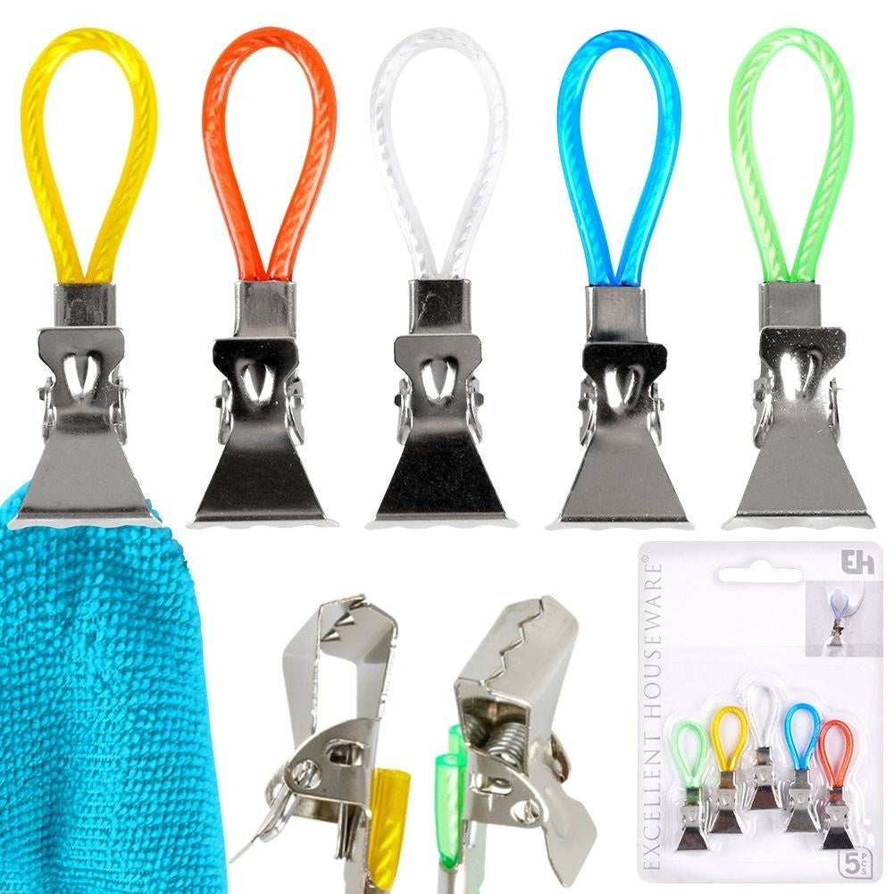 Practical clips for towels and dishcloths - 5-pack