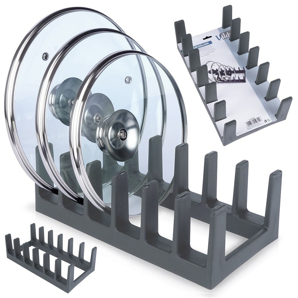 Practical gray plastic organizer for plates and lids