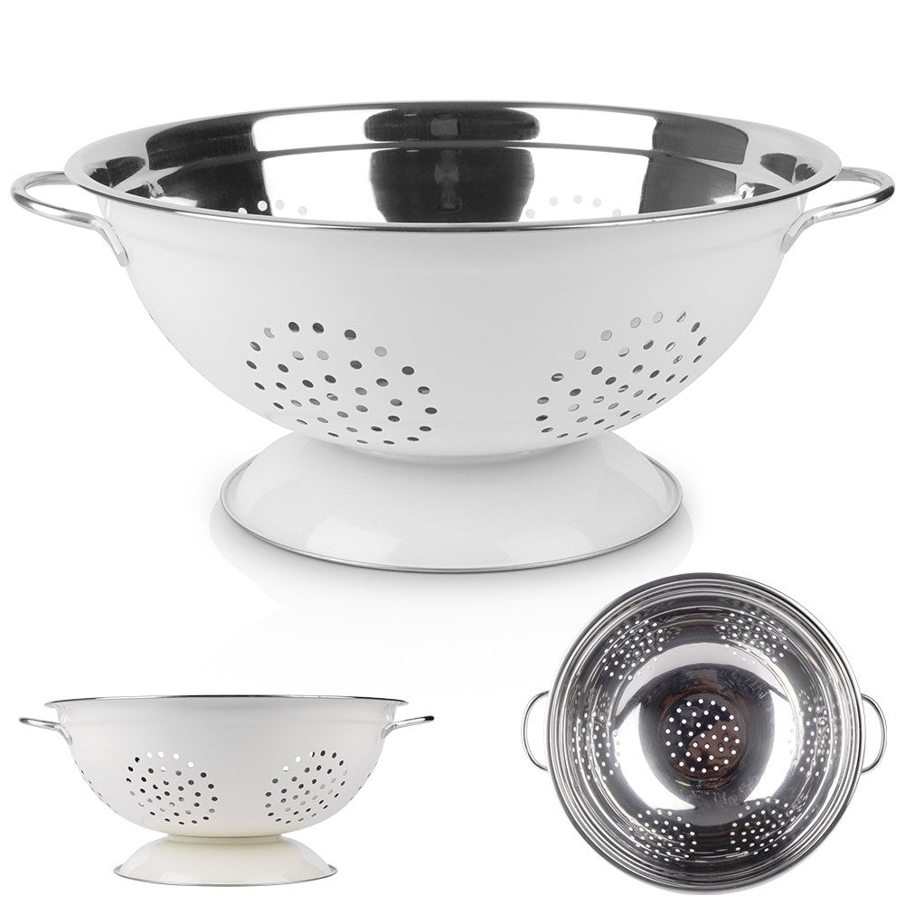 Practical kitchen strainer with two handles in stainless steel