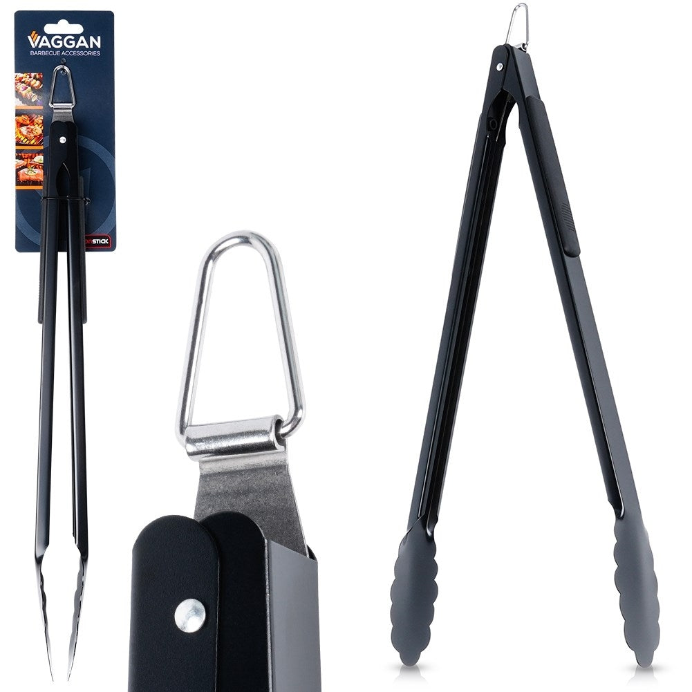 Practical long tongs in stainless steel for cooking