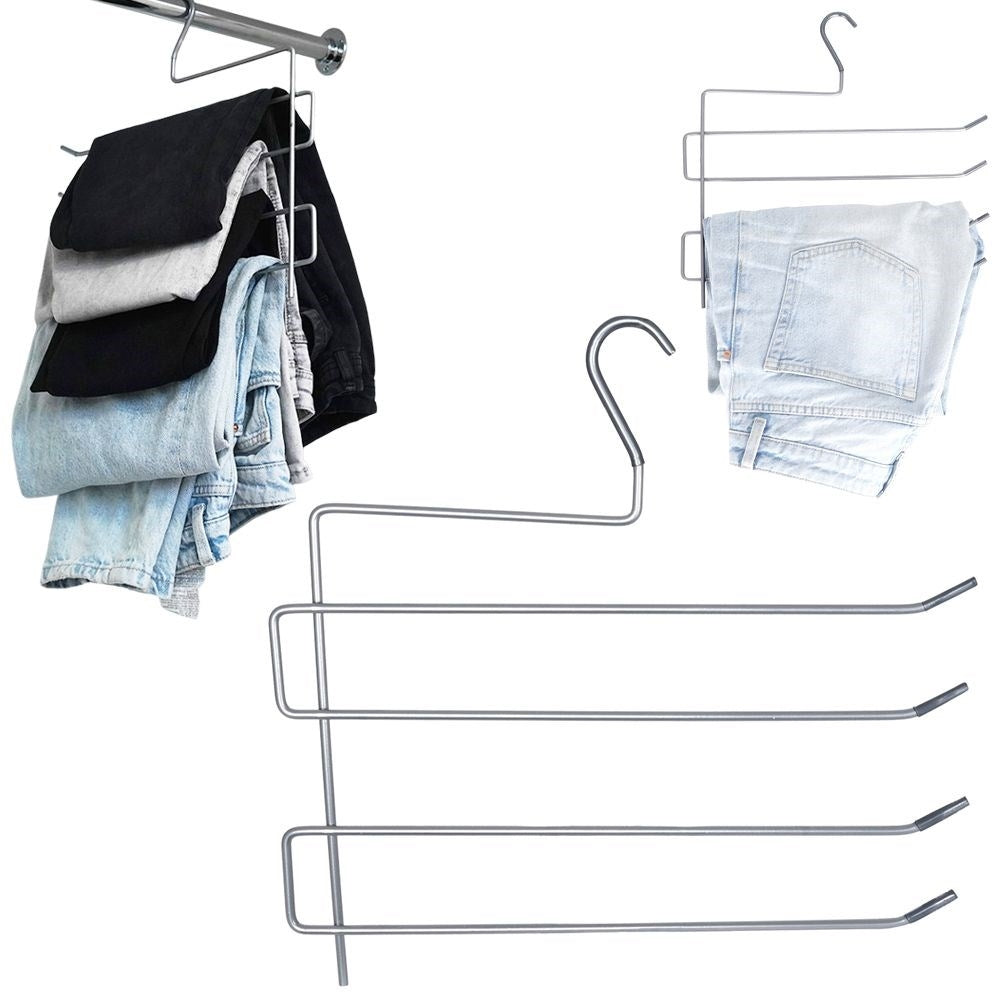 Practical metal trouser hanger for 4 pairs of trousers with plastic cover