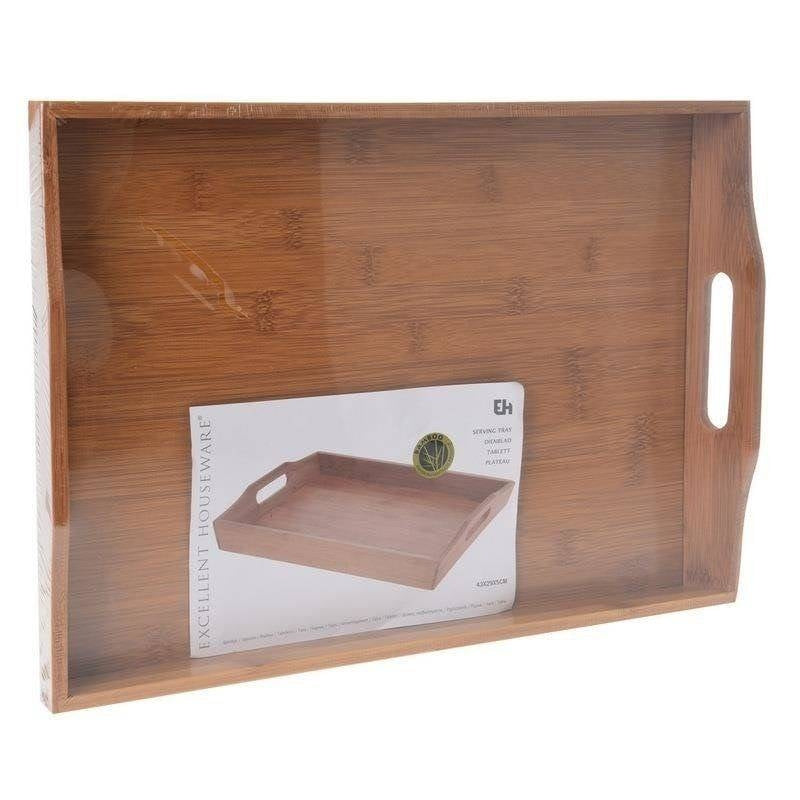 Practical serving tray with comfortable bamboo handles