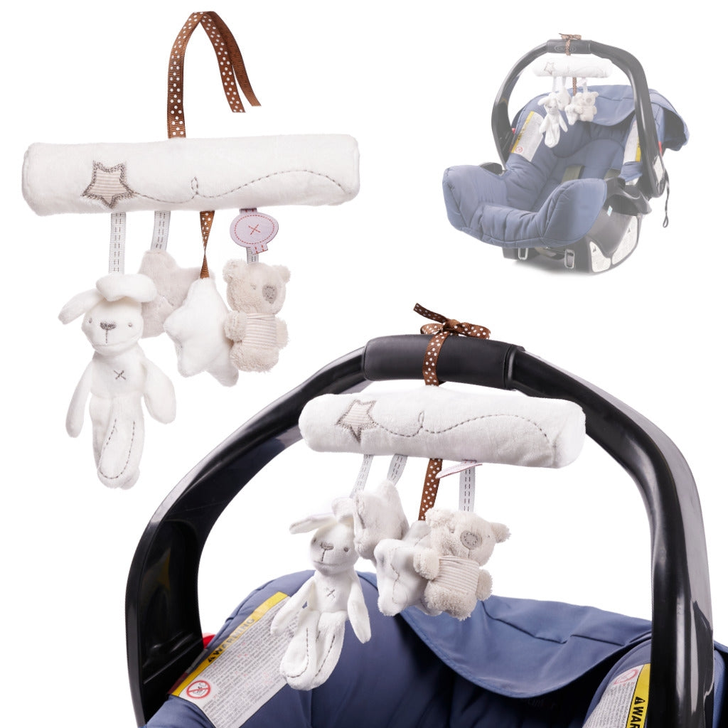 Pram carrier pendant grey and white animals