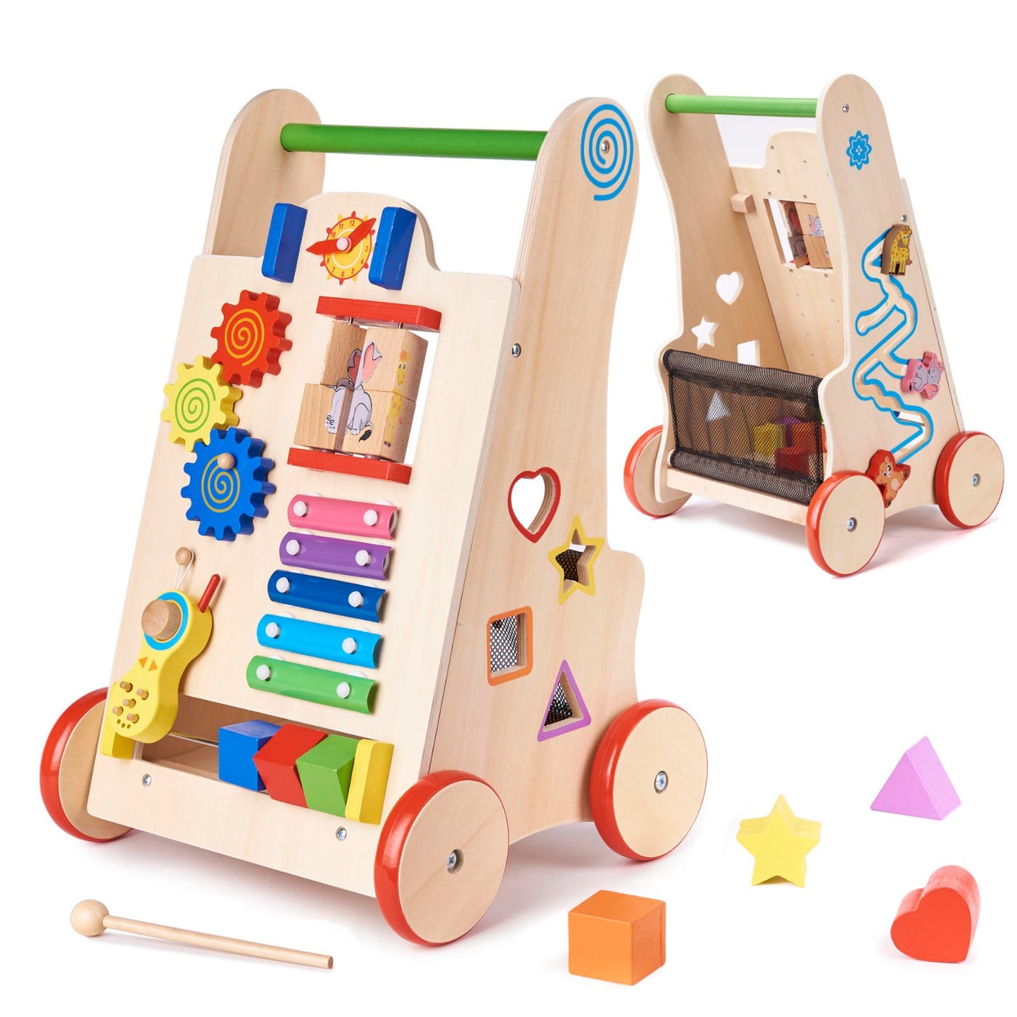 Pushchair wooden educational cube 6in1
