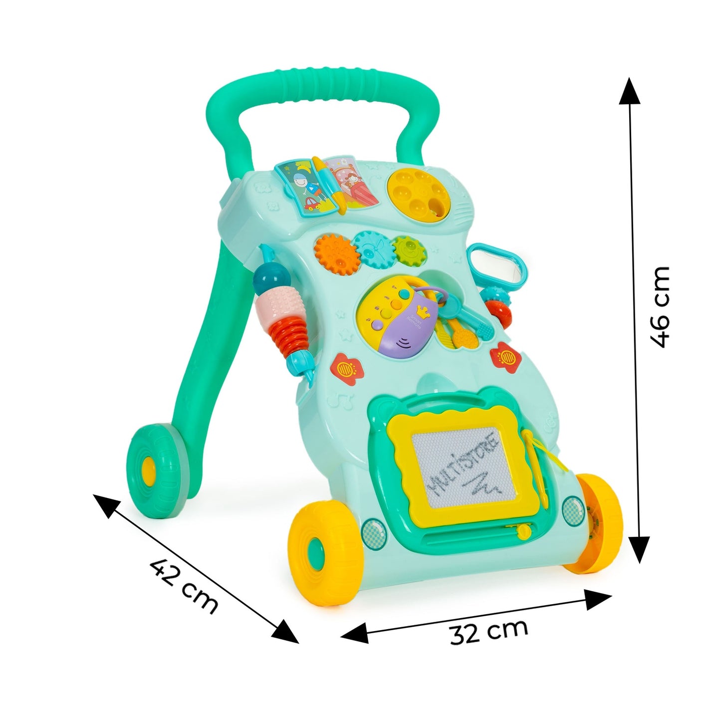 Pusher walker for children, an interactive ride-on with description and sounds