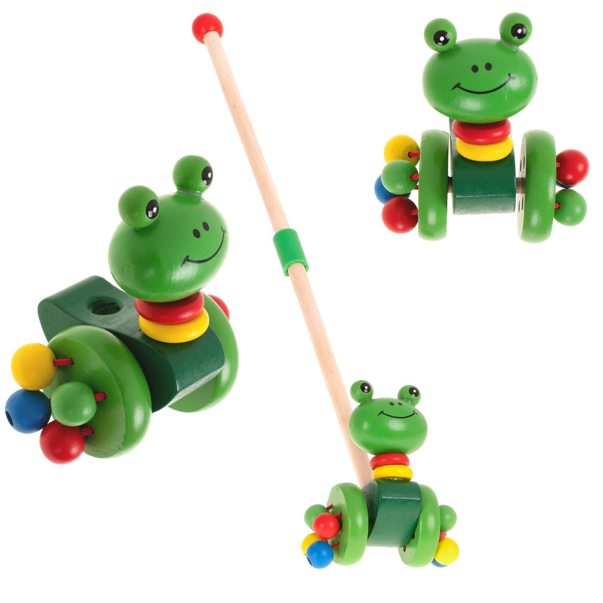 Push on a stick wooden walking frog