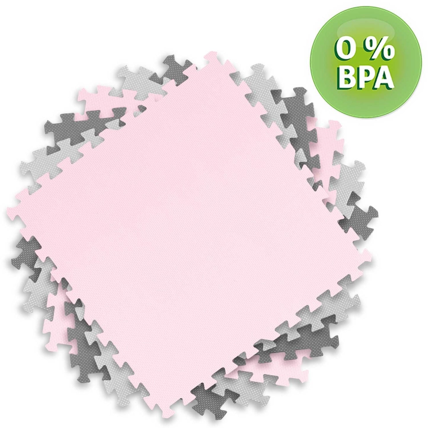 Puzzle mat in foam 180x180 cm, 9 parts, gray and pink