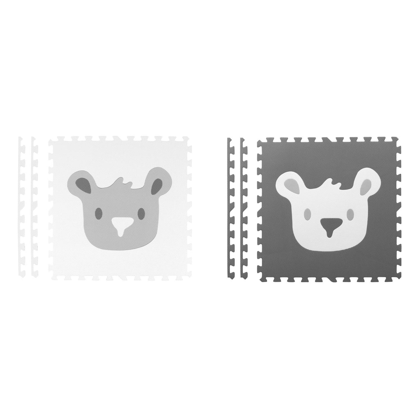 Puzzle mat in foam 180x180 cm, 9 parts, gray animal motifs