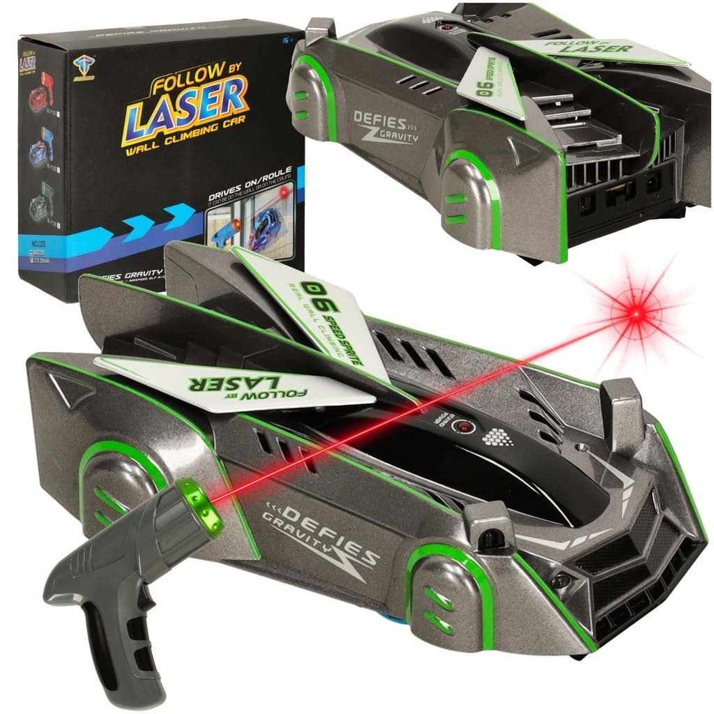 RC car laser-controlled car driving on the wall on laser gray