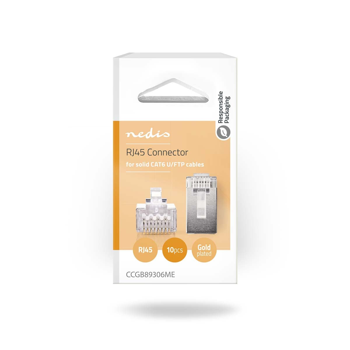 RJ45 connector | Male | Solid STP CAT6 | Straight | Gold Plated | 10 pieces. | PVC | Transparent | Box