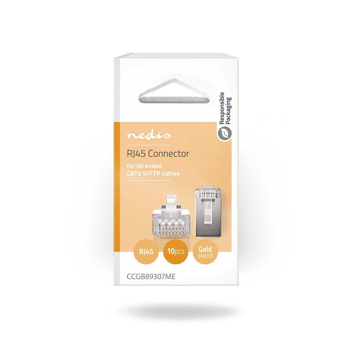 RJ45 connector | Male | Stranded STP CAT6 | Straight | Gold Plated | 10 pieces. | PVC | Transparent | Box