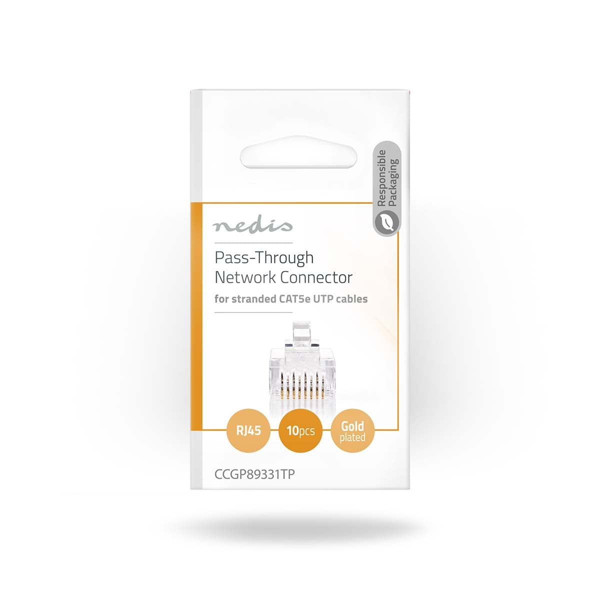 RJ45 connector | RJ45 Pass Through | Stranded UTP CAT5 | Straight | Gold Plated | 10 pieces. | PVC | Transparent | Plastic bag