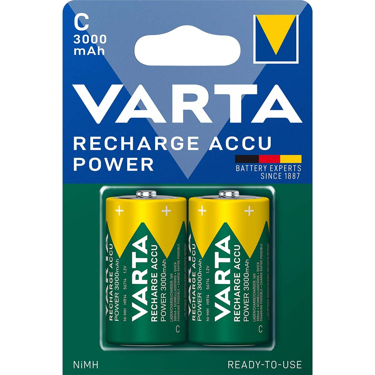 Rechargeable Ni-MH Battery C | 1.2 V DC | 3000 mAh | Preloaded | 2-Blister | HR14 | Green / Yellow