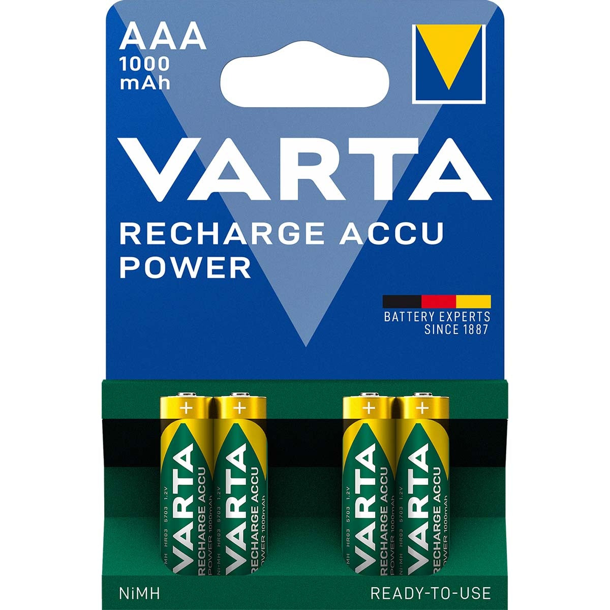 Rechargeable Ni-MH battery AAA | 1.2 V DC | 1000 mAh | Preloaded | 4-Blister card
