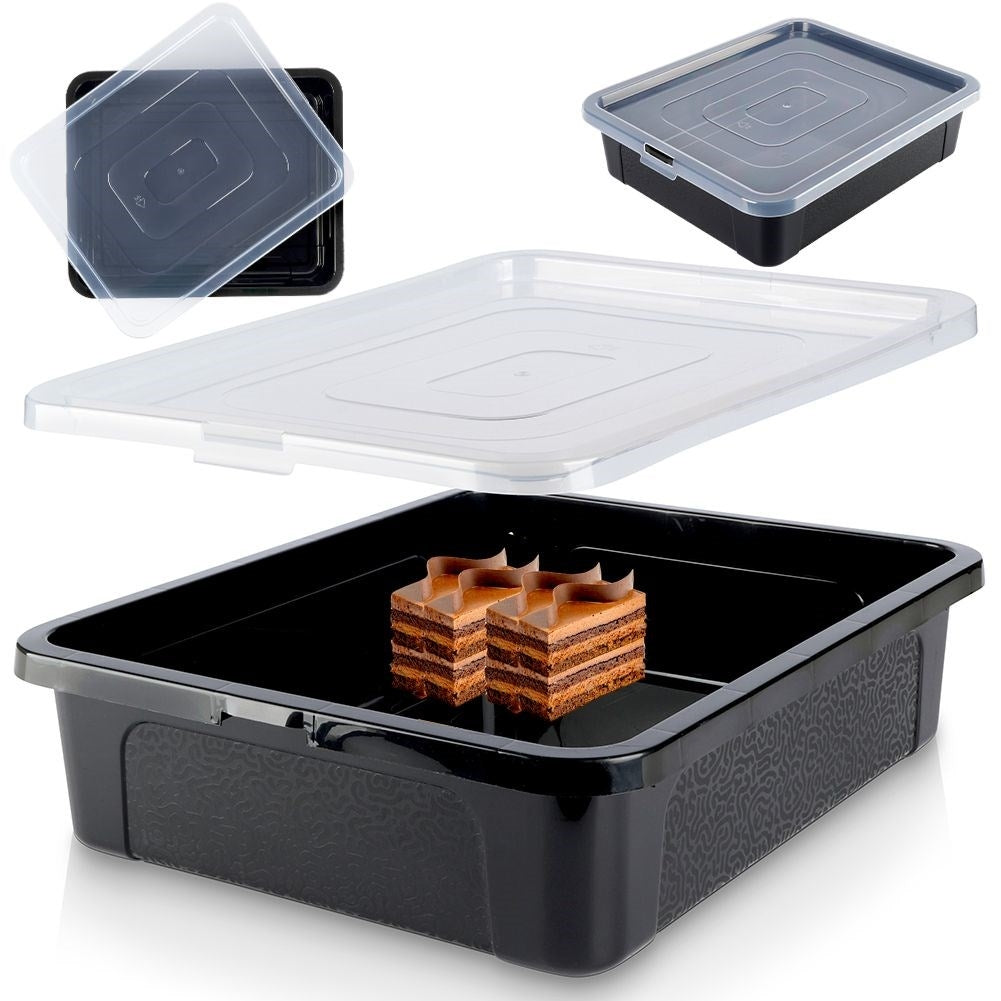 Rectangular plastic cookie container with transparent lid