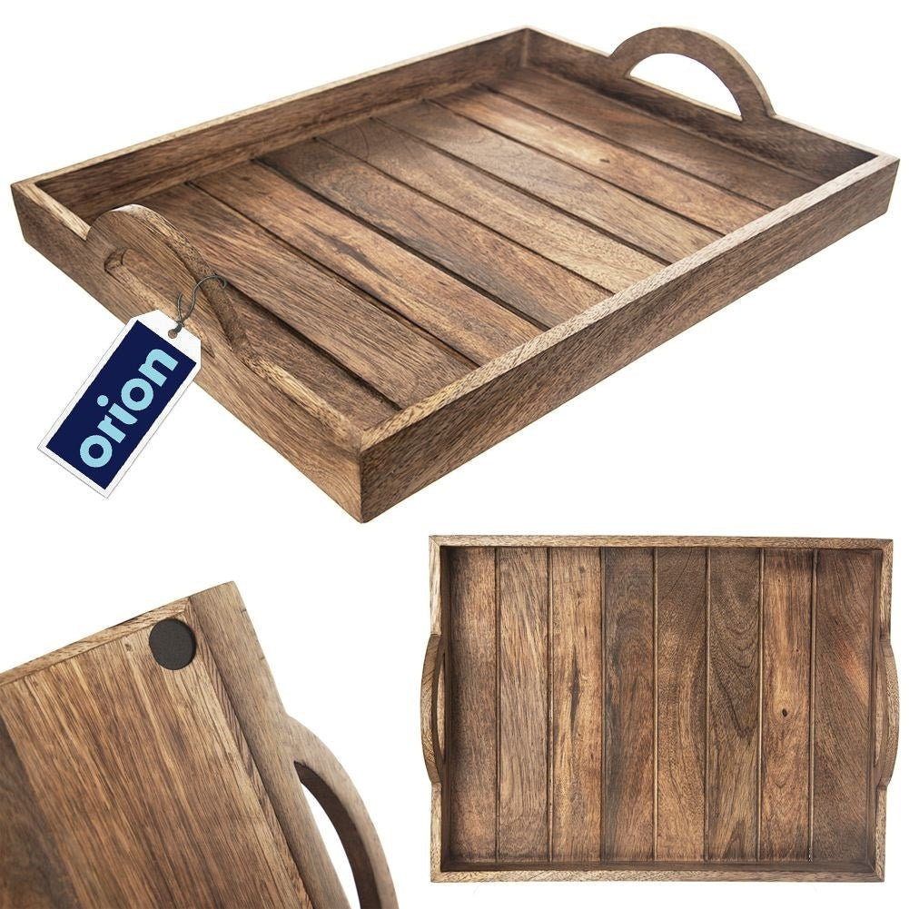Rectangular serving tray in mango wood with handle
