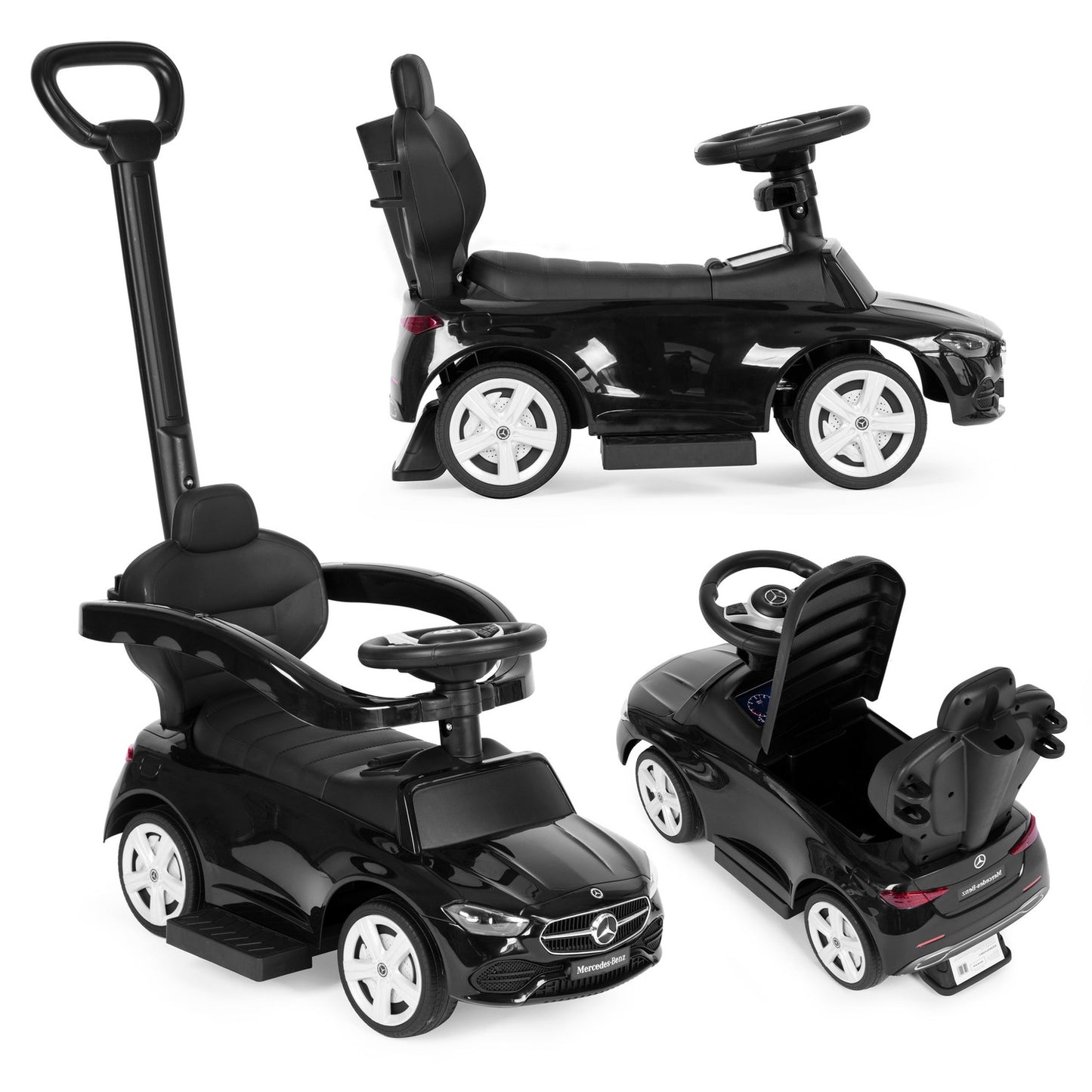 Ride-on pusher car Mercedes C CLASS interactive steering wheel guide black