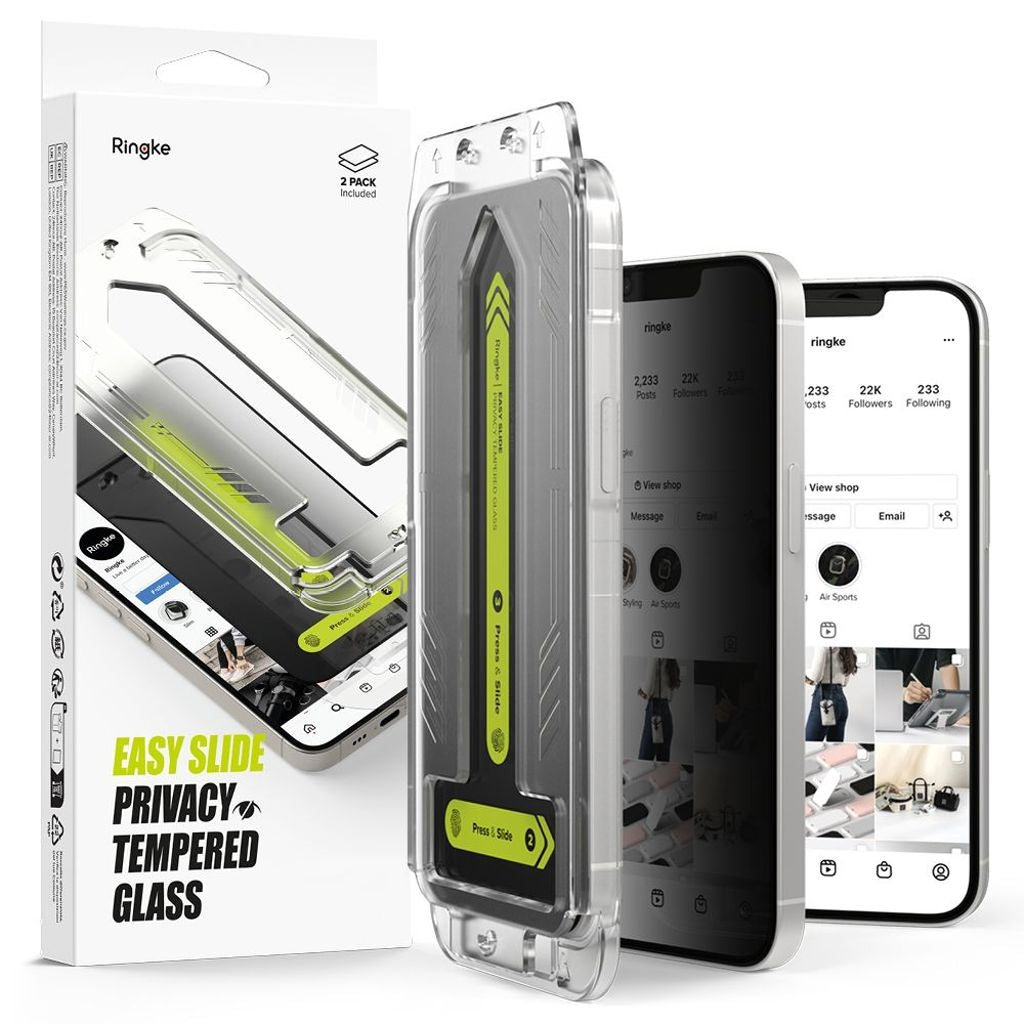 Ringke Easy Slide Privacy Glass 2-pack skärmskydd för iPhone 13/13 Pro/14/16E - Transparent