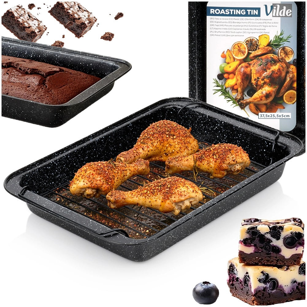 Roasting Pan with Rack, Non-Stick Granite, 37.5x25.5 cm