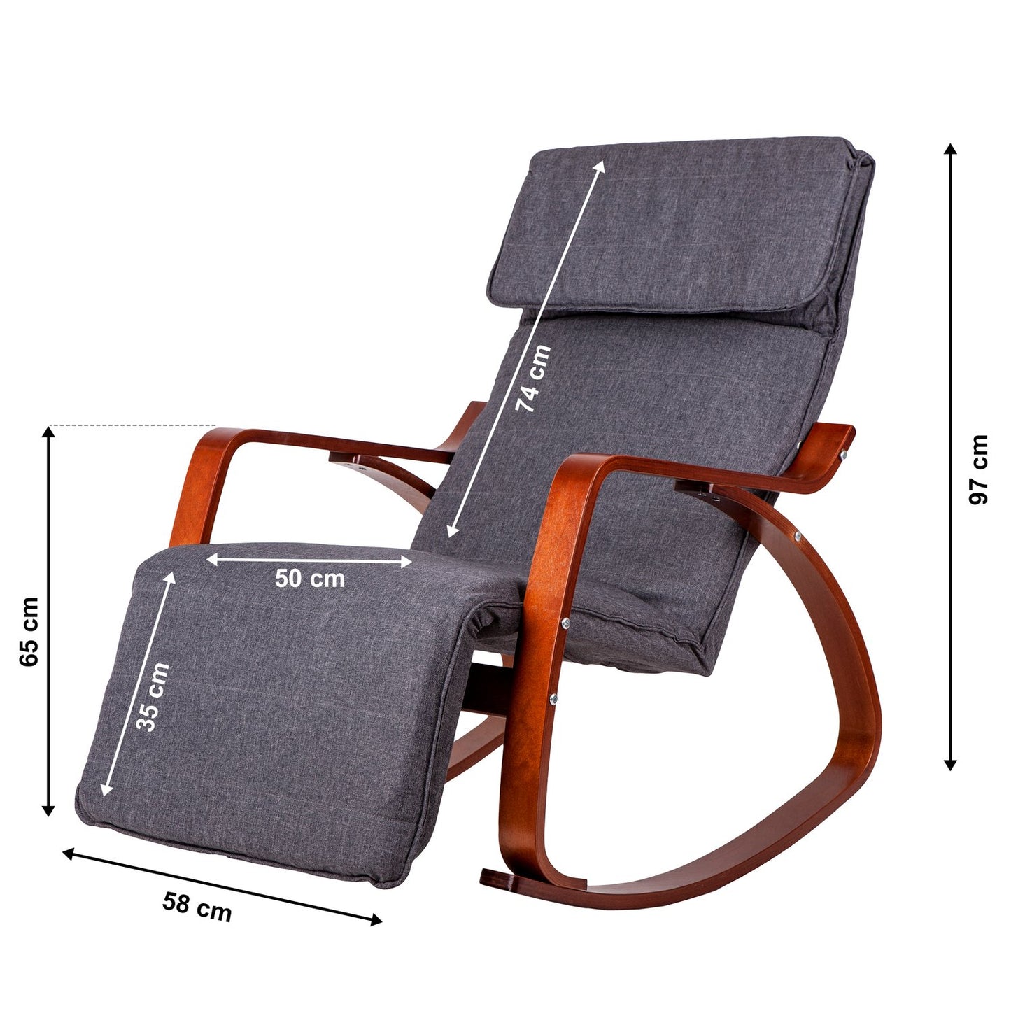 Rocking chair adjustable footrest wooden arms
