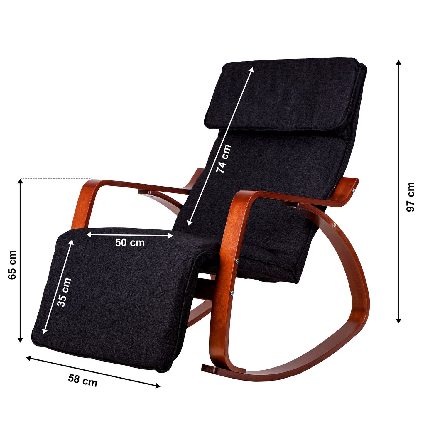Rocking chair adjustable footrest wooden arms