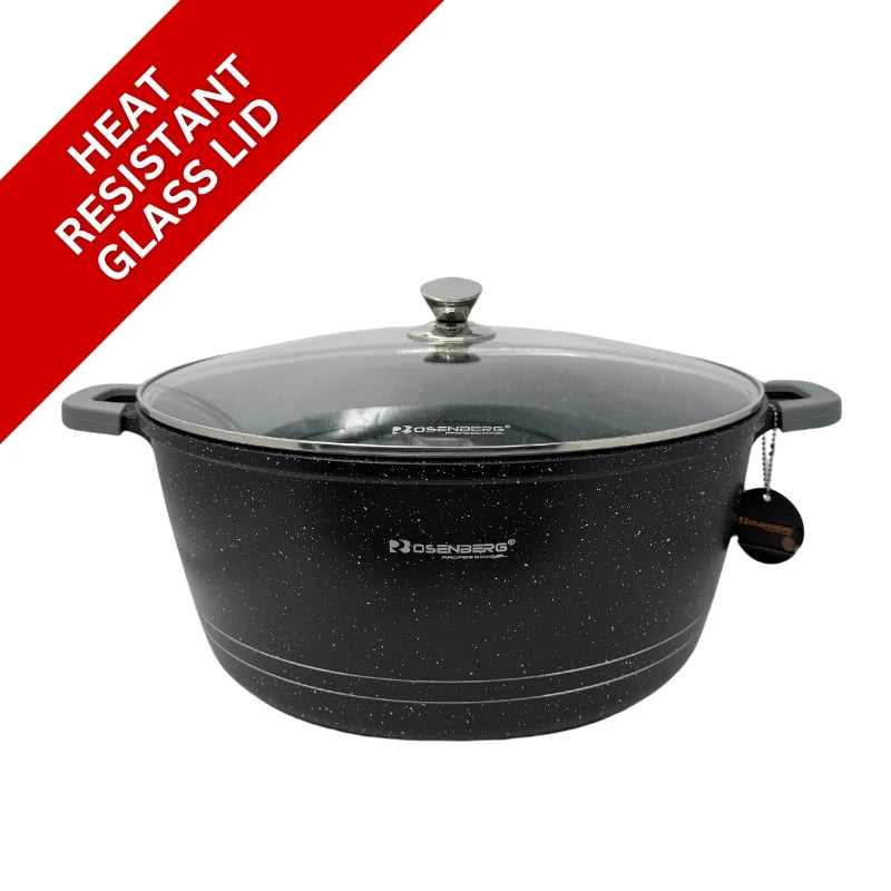 Rosenberg RB-40M2: Marble Coated Stew Pot with Glass Lid - 40cm