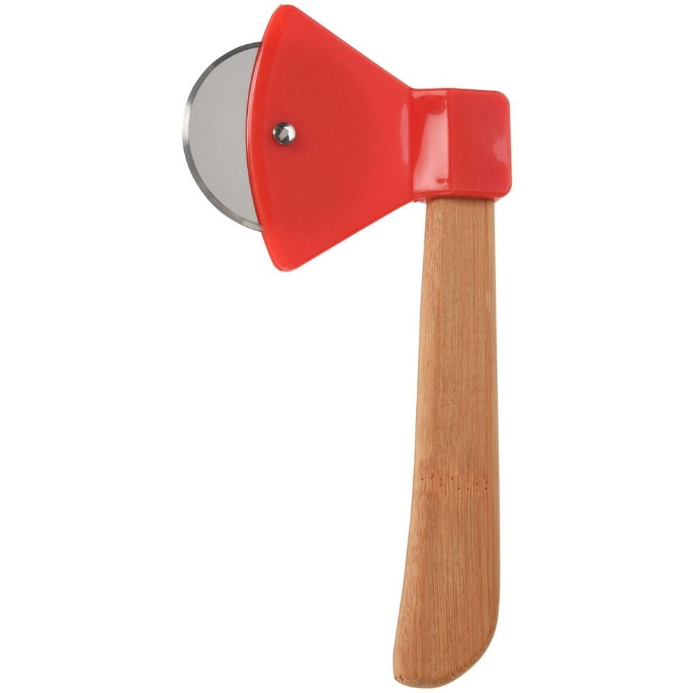 Round Ax Shaped Pizza Cutter with Steel Blade and Wooden Handle