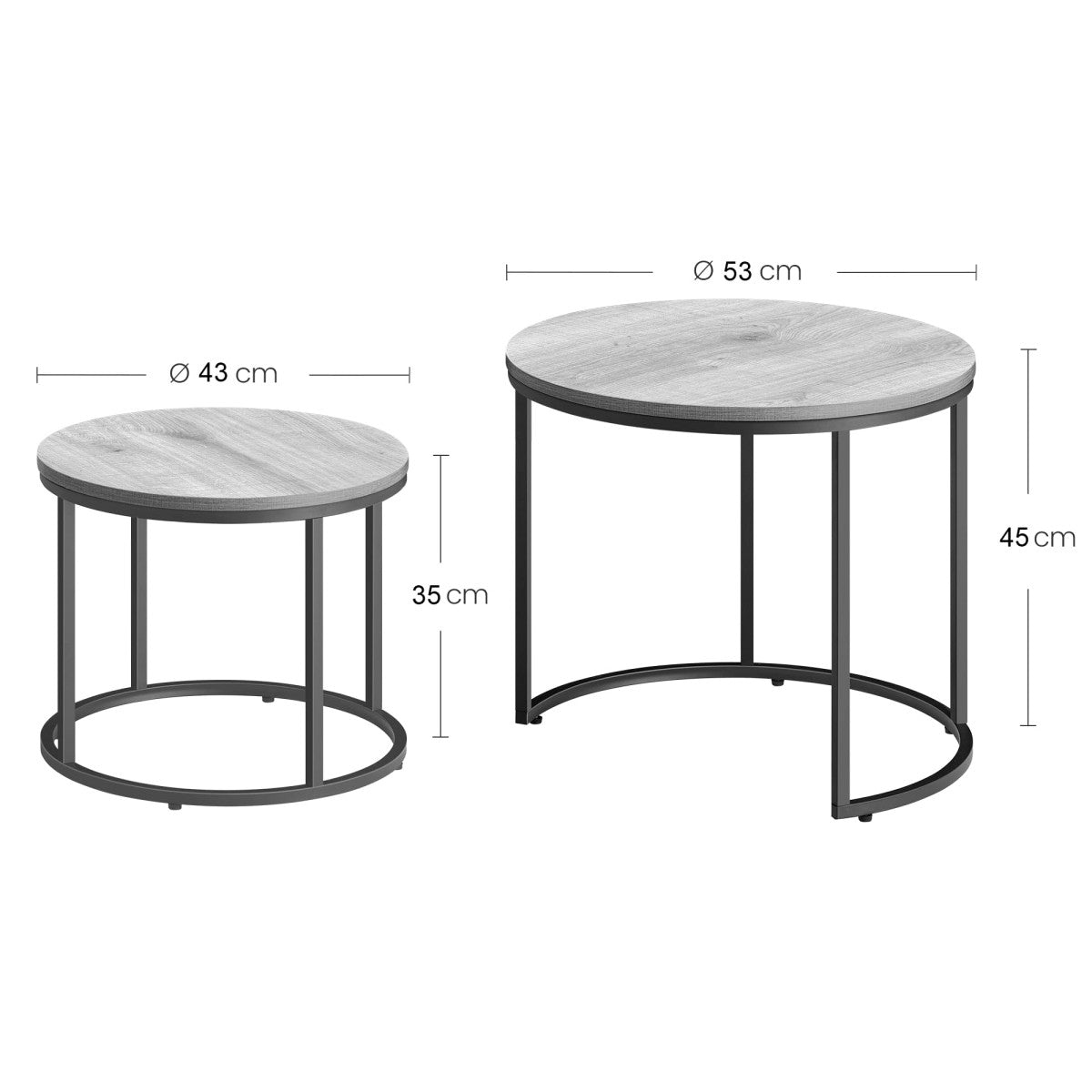 Round Coffee Table Set of 2 – Marble Top, Black Metal Legs