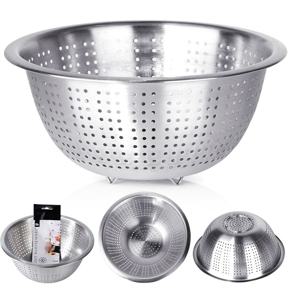 Round Colander in Stainless Steel for Rinsing and Straining