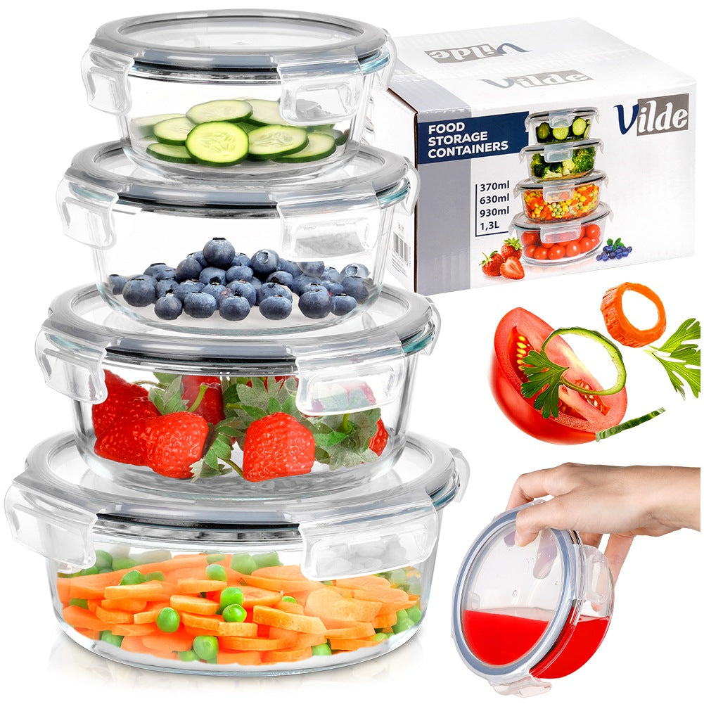 Round Glass Food Containers with Lids, Set of 4