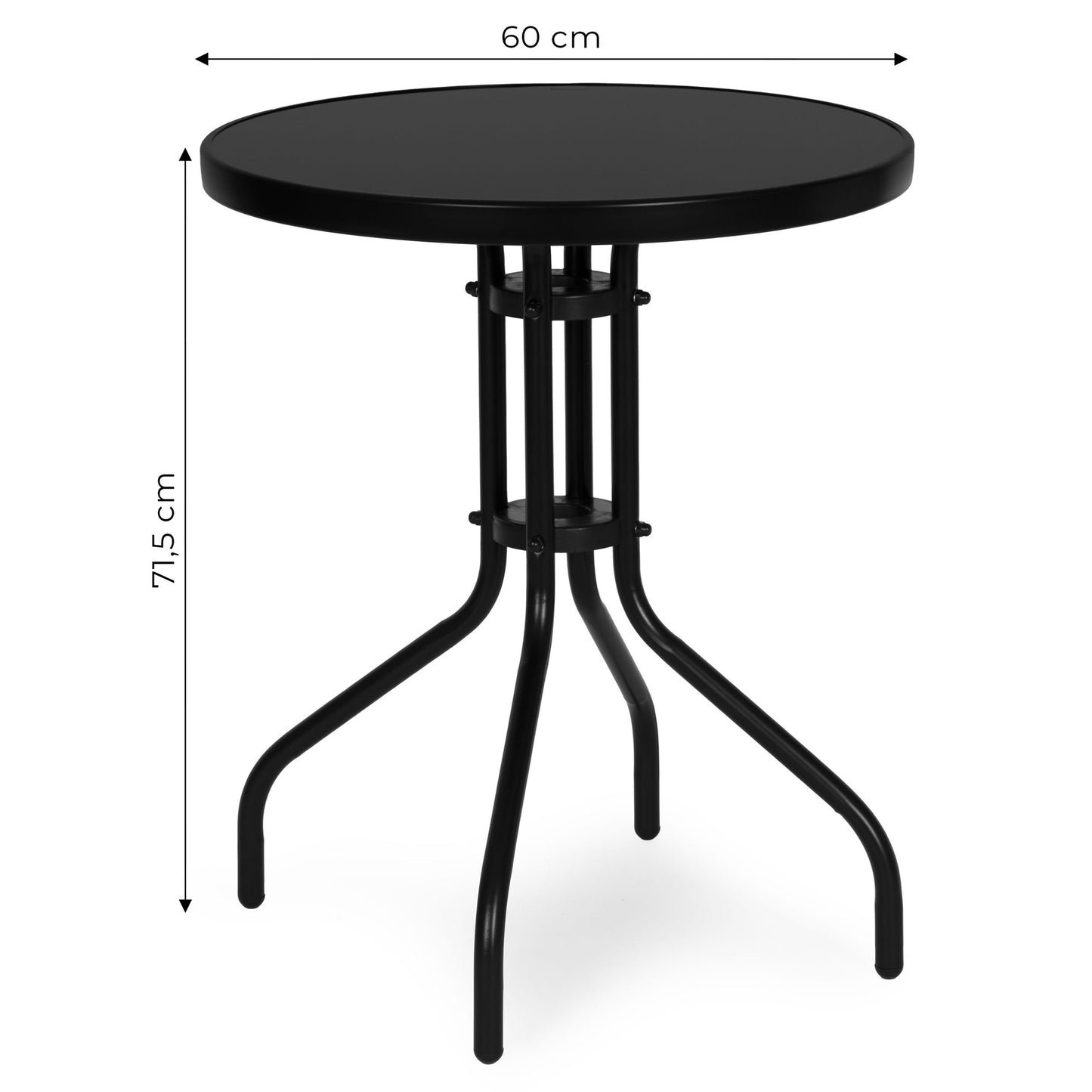 Round Tempered Glass Garden Table, 60 cm, Black
