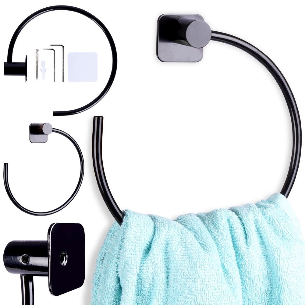 Round Towel Hanger in Black Carbon Steel for Bathroom