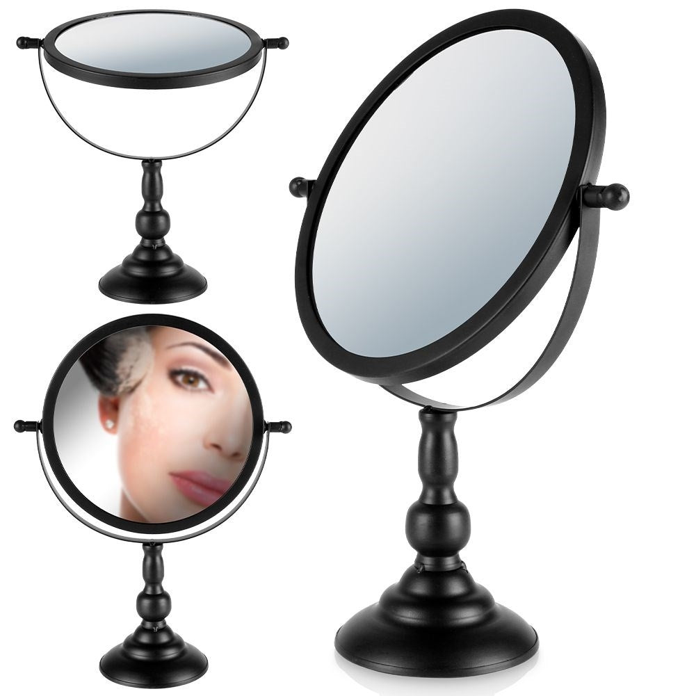 Round cosmetic mirror with 360° rotation and stable base
