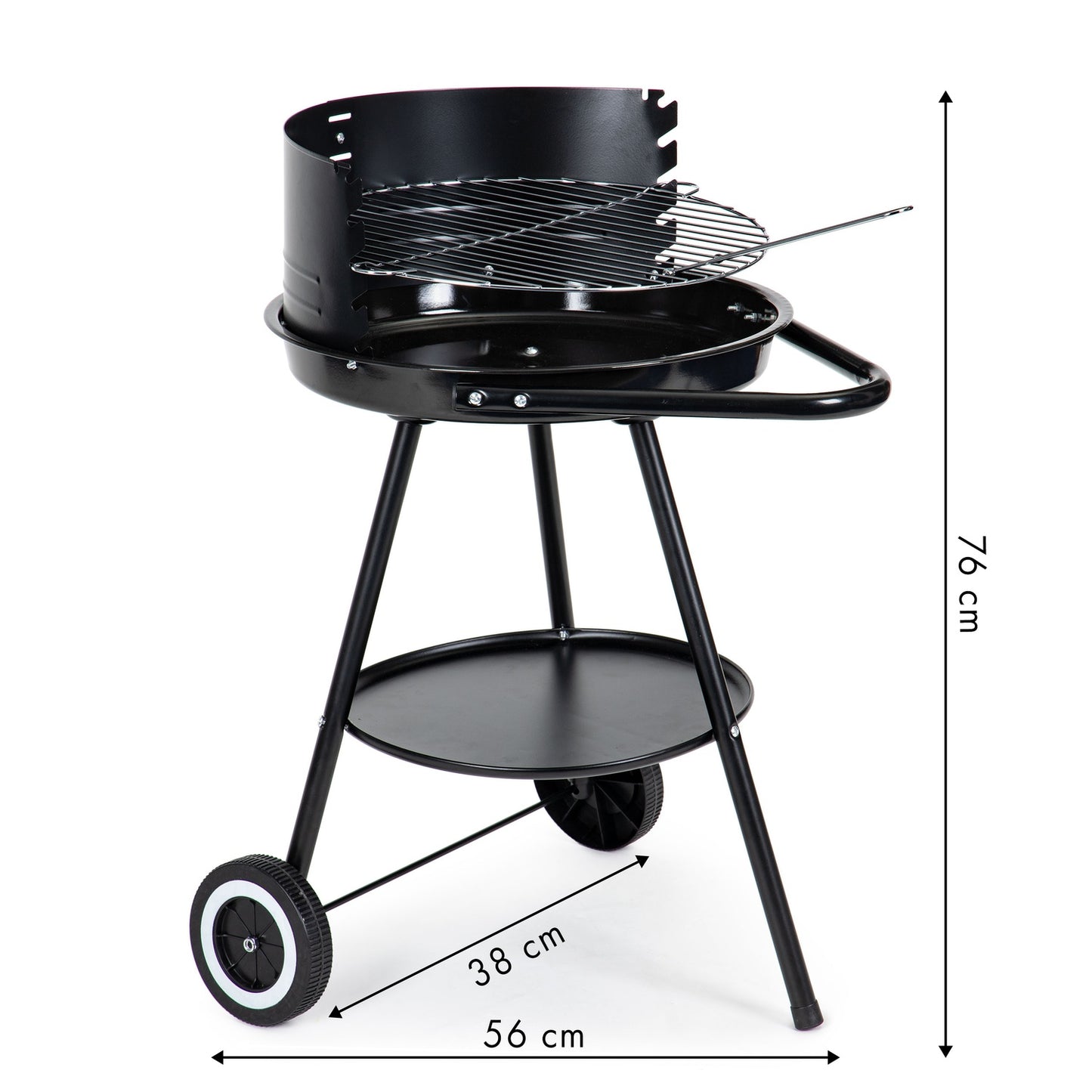 Round garden grill with adjustable grate height