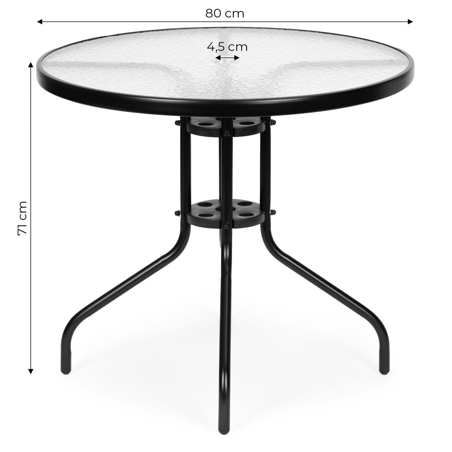 Round garden table 80 cm, for terrace, garden, balcony, tempered glass, umbrella hole, MultiGarden