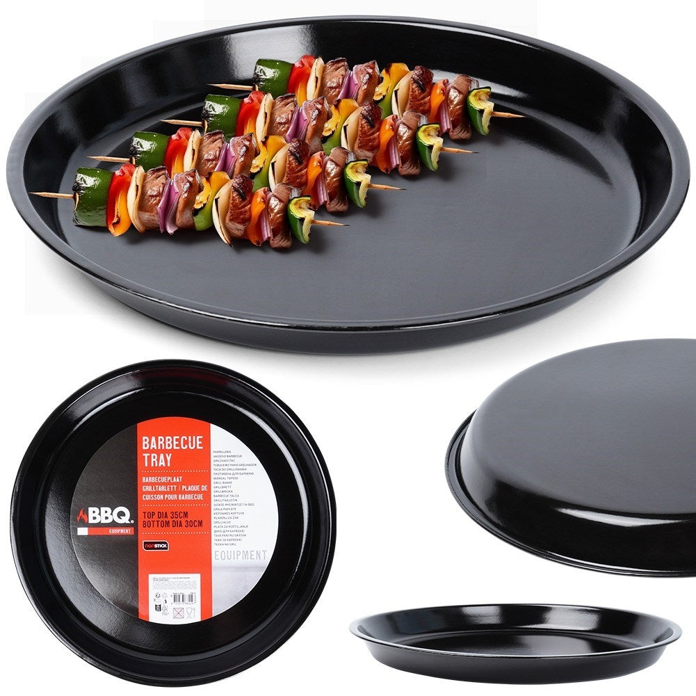 Round grill plate in steel with non-stick coating. Perfect for grilling, roasting meat and baking in the oven.round grill plate, non-stick grill plate, steel grill plate, grilling, meat baking, baking in the ovenRound steel grill plate with non-st