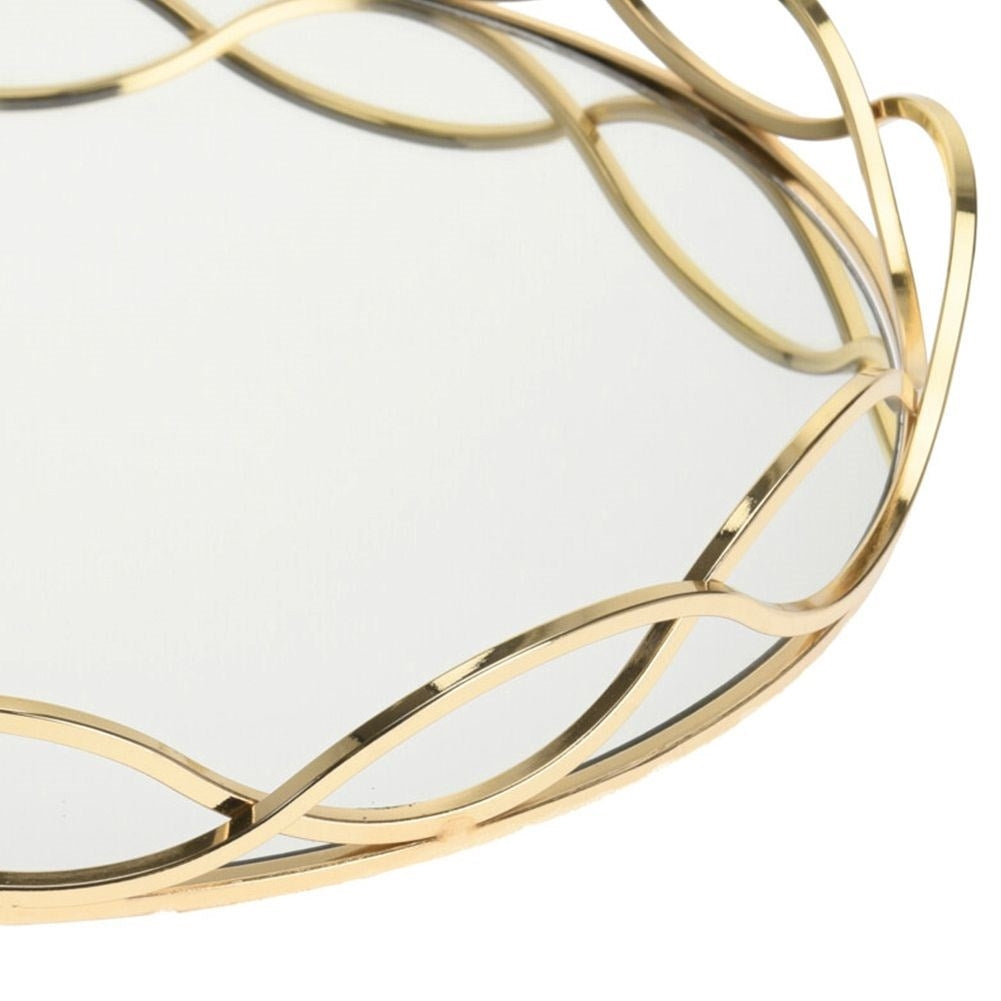 Round mirror tray for candles in gold and mirror glass