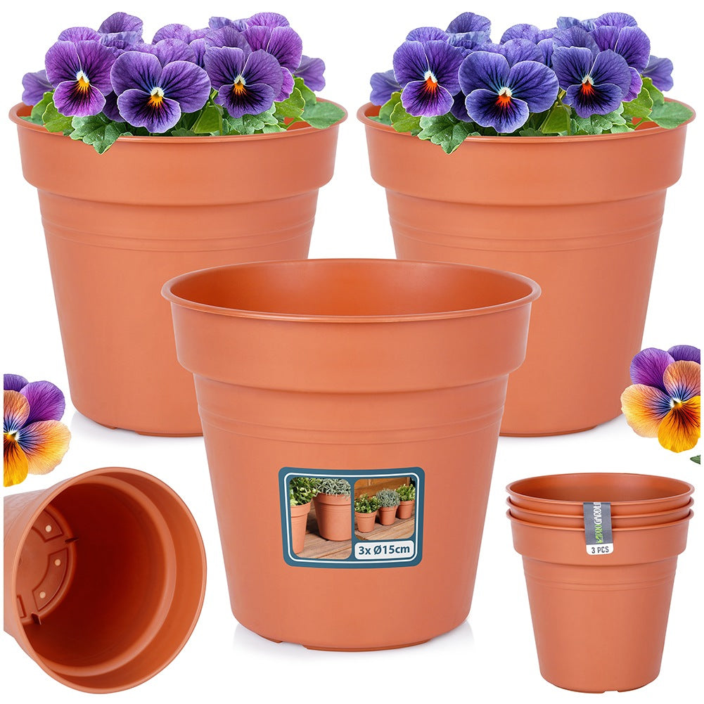 Round plastic garden pot 15 cm 3 pcs.