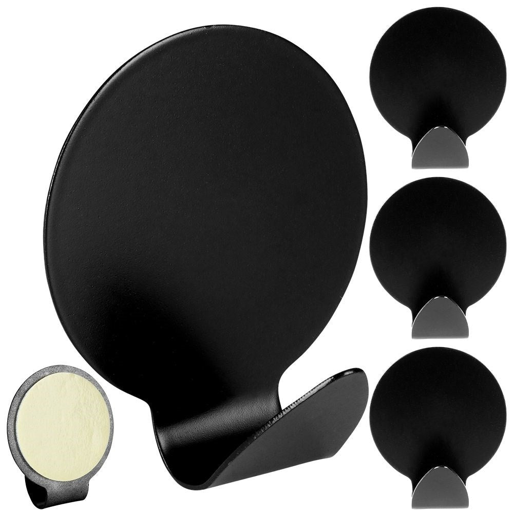 Round self-adhesive hooks in black matt stainless steel