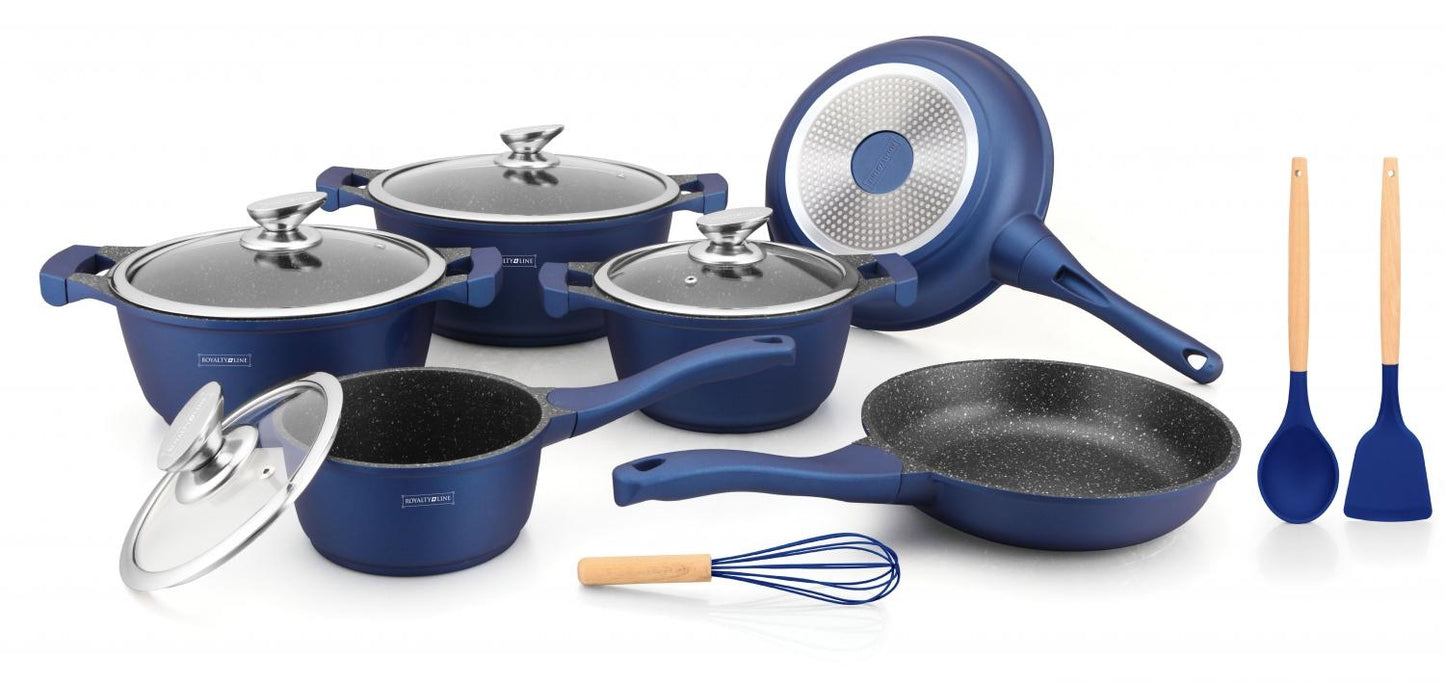 Royalty Line RL-BS1010M: 13 Pieces Ceramic Coated Cookware Set Blue