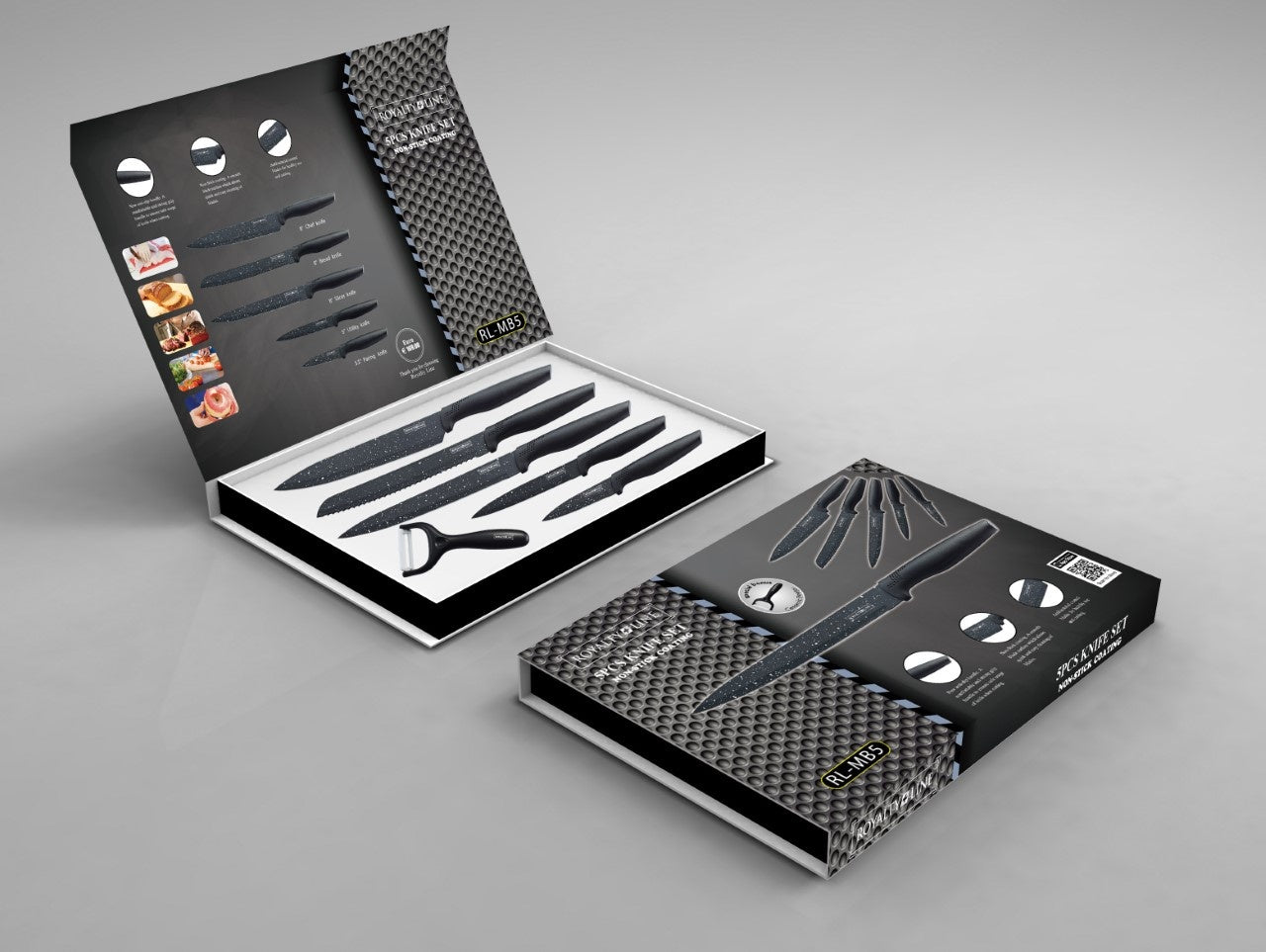 Royalty Line RL-MB5: Non-Stick coating Knife Set 5PCS Black