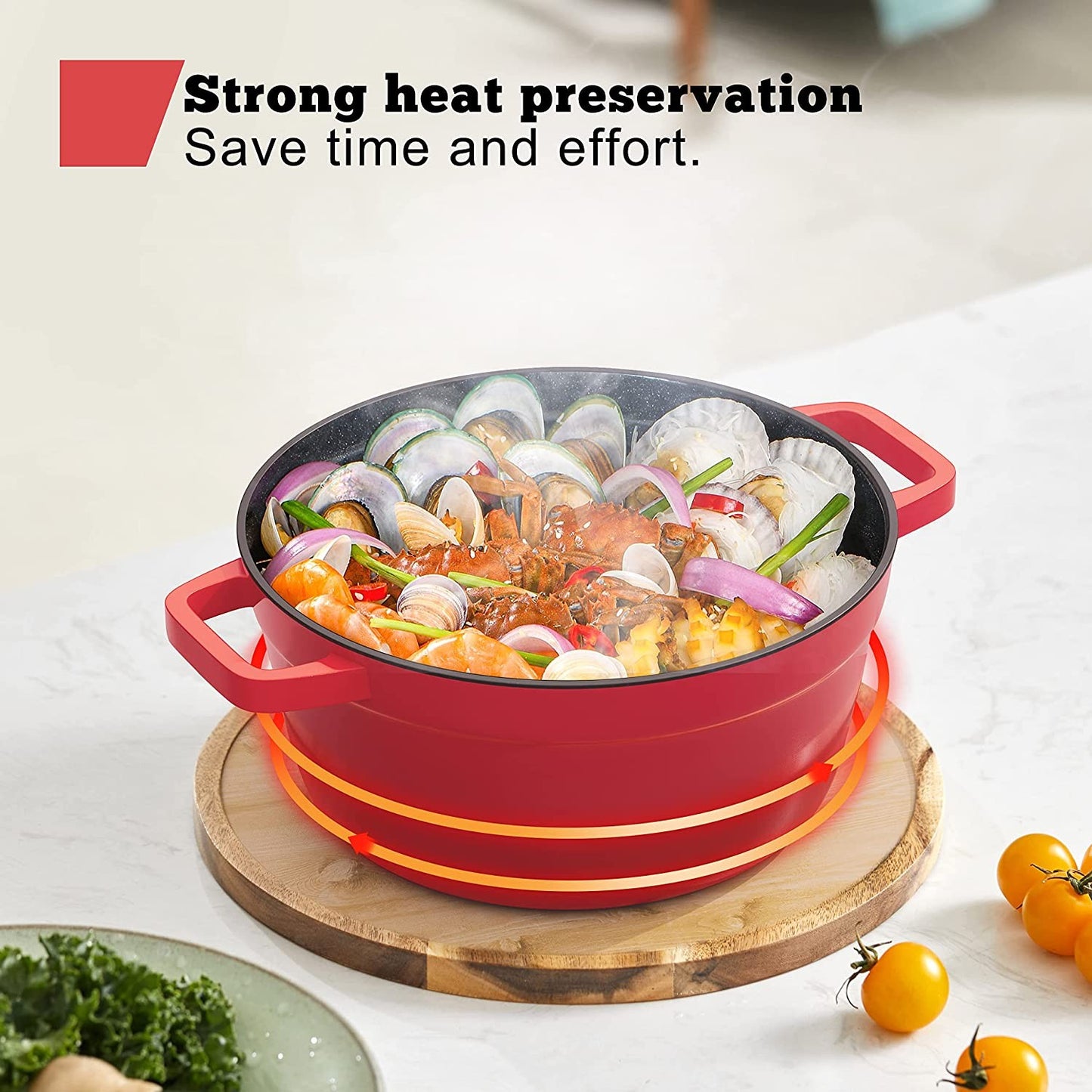 Royalty Line RL-OS1014M RED: 17 Pieces Die Cast Aluminum Marble Coated Cookware Set - Red